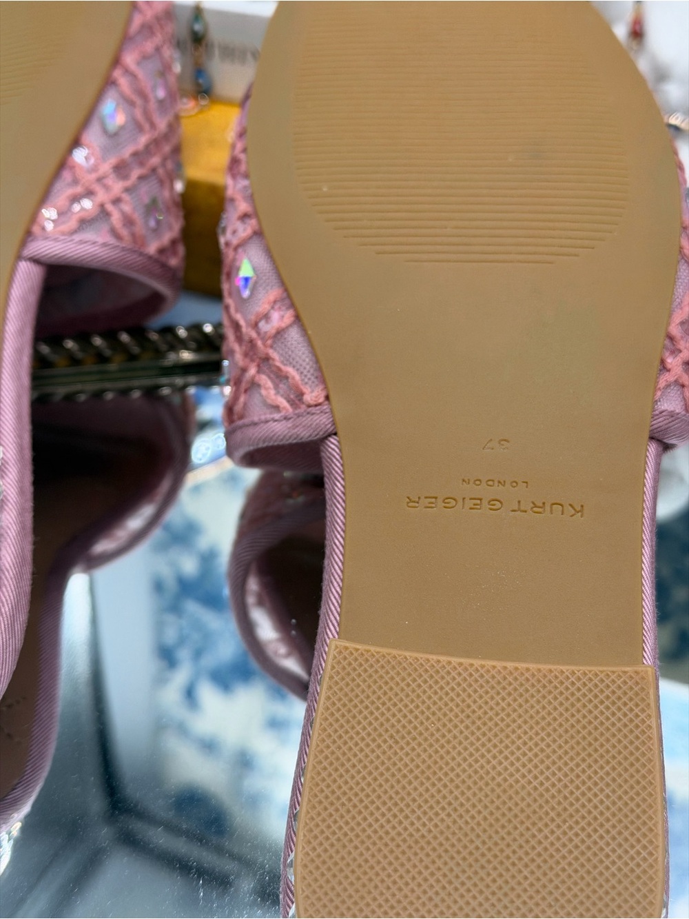 🆕 KURT GEIGER LONDON 🧿 NWOB Chelsea Flat Sandal, Pink Mesh Crystal, Sz 37 US 7 - Picture 14 of 14